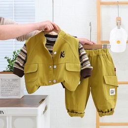 Clothing Sets Baby Outfits 2024 Spring Korean Style Letter Print Vest Striped T-Shirts Pants Tracksuits For Kids Boys Luxury Designer