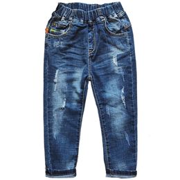 5039 Boys' Pants Soft Denim Trousers Elastic Waist Spring And Fall Kids' Jeans Ripped L2405 L2405