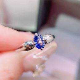 Royal Blue Sapphire Ring 4mmx6mm 0.5ct Natural Sapphire Silver Ring for Engagement 925 Silver Gemstone Jewelry with Gold Plated