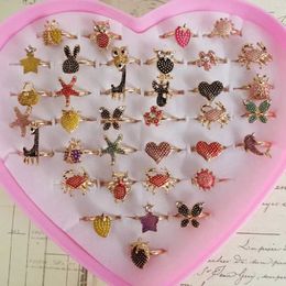 Jewelry Band Rings 10 adorable adjustable rings for children and girls pretending to play with makeup toys butterfly heart animal jewelry alloy enamel rings WX5.21