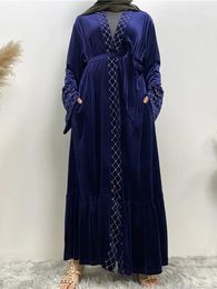 Ethnic Clothing Middle East Winter Fall Velvet Long Sleeve Women Muslim Fashion Maxi Turkey Dress Ramadan Kaftan Dubai Abaya Islamic