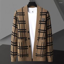 Men's Sweaters Fall Winter Luxury Cashmere Sweater Korean Handsome Men Soft Warm V-Neck Cardigan Mens Striped Cardigans High End Classic