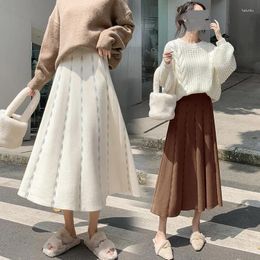 Skirts Real Time Knitted Skirt For Women In Autumn And Winter 2024 High Waisted A-line Large Swing Mid Length Pleated