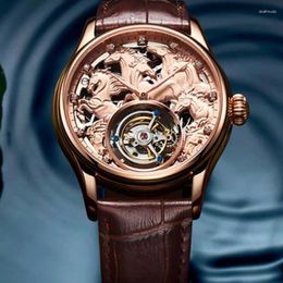 Wristwatches Aesop Flying Tourbillon Mechanical Watch For Men Eight Horses Stylish Waterproof Wristwatch 7007 Skeleton Dial Luxury A