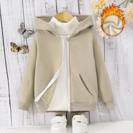 Jackets 2024 Hoodie Coat KIds Girls Clothes Autumn Winter Thick Long Sleeve Hooded Plush Fashion Casual Top 4 5 6 7 8 Years