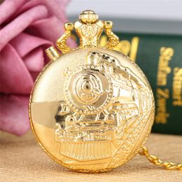 Steampunk Men Women Quartz Analog Pocket Watches Silver Gold Bronze LED Watch 3D Steam Train Locomotive Design with FOB Pendant Chain G 251c