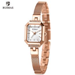 RUIMAS Ladies Simple Analogue Watches Luxury Rose Gold Square Watch Women Mesh Strap Wristwatch Top Brand Relogios Femininos 579 253M
