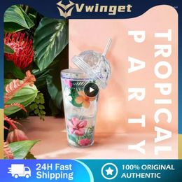 Tumblers Flower Double-layer Water Cup Reusable Clear Bottle Personalised Drink Tumbler Plastic Straw Coffee 420ML