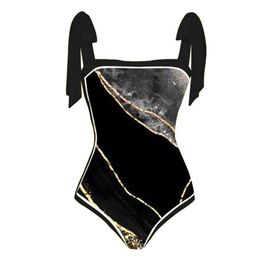 Women's Swimwear Black Textured Printed One Piece Swimsuit 2023 Womens Luxury Suspender Bikini Pushups Sexy Straps Halter Beachwear Cover Up T240523