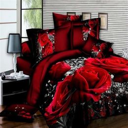 Bedding Set luxury 3D Rose Cotton Bedding sets Bed Sheet Duvet Cover Pillowcase Cover set King Twin Queen size Bedspread 201210 230O