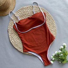 Women's Swimwear Sexy Brown Woman 2024 One Piece Swimsuit String Patchwork Bodysuit High Cut Bathing Suit Beach Swimming Wear Bather