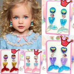 Jewelry Baby Girl Mermaid Tail Ear Clip Childrens Heart shaped Cute Shining Earrings Fashion Jewelry Birthday Gift 2-10 Years Old WX5.21