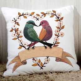 Lovely birds creative drawings sofa cushion cover fine polyester bedding pillowcase 45x45cm cartoon animals printed seat cushion 206q