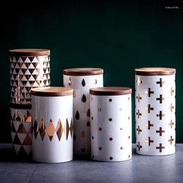 Storage Bottles European Art Ceramic Rhombus Tea Pot Spice Container With Lid Kitchen Food Sugar Sealed Bottle Type 3