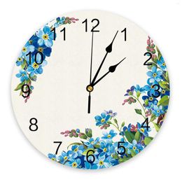 Wall Clocks Blue Watercolour Flowers Clock Silent Digital For Home Bedroom Kitchen Decoration Hanging Watch