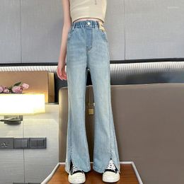 Trousers Girls Split Flared Pants Summer 2024 Mid-sized Children Stretch Retro Micro-cropped Denim