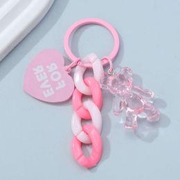 Cartoon Heart Keychain Pink Resin Bear Key Ring Animal Love Gifts For Women Men Handbag Accessorie DIY Jewellery
