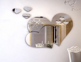 New 3D Mirror Love Hearts Wall Sticker Decal DIY Home Room Art Mural Decor Removable Mirror Wall Sticker3222884