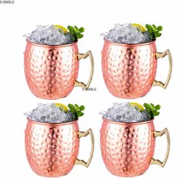 1 4 Pieces 550ml 18 Ounces Moscow Mule Mug Stainless Steel Hammered Copper Plated Beer Cup Coffee Bar Drinkware 240523