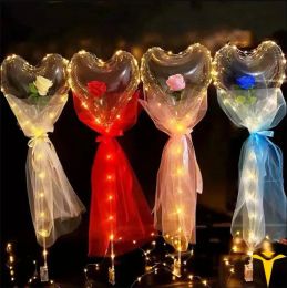 Party Decoration Led Bobo Balloon Flashing Light Heart Shaped Rose Flower Ball Transparent Valentines Day Gifts