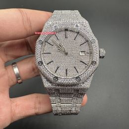 Popular Men's Iced Out Diamond Watch With Silver Stainless Steel Case Full Diamond Strap On The Side Swiss Automatic Movement 41mm