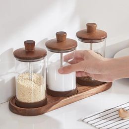 Storage Bottles Household Kitchen Seasoning Bottle Moisture-proof Sealing Salt And Spices Candy Jar Glass Spice With Wood Lid