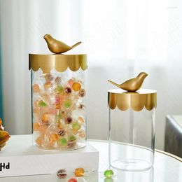 Storage Bottles Creative Glass Jar Living Room TV Cabinet Snack Jars Copper Bird Decorative Transparent Modern Home Decoration