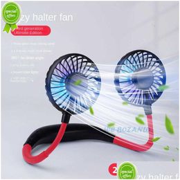 Other Home & Garden New Usb Portable Fan Cold Hands Neck Hanging Rechargeable Mini Sports 3-Speed Adjustable Dual Office Drop Delivery Dhpie