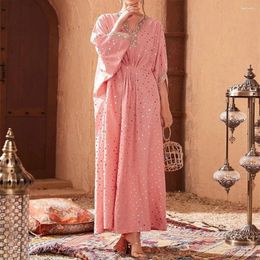 Ethnic Clothing Summer Abaya For Fashion Women Muslim Pink Polka Dot Print Maxi Dress Kaftan Evening Party Gown Eid Mubarak Islamic Vestidos