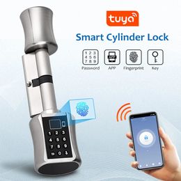 Bluetooth intelligent cylindrical lock biometric electronic numeric keyboard keyless with code fingerprint RFID card door lock 240510