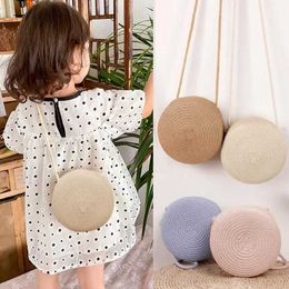 Handbags Baby girl fashion casual solid grass bag backpack accessories childrens coin wallet childrens cute circular messenger bag Y240523