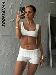 Women's Tracksuits BOOFEENAA Knitted 2 Piece Sets Sleeveless Crop Top Shorts All White Outfit For Woman Lounge Wear Cozy Co Ord Summer Set