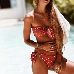 Women's Swimwear Printed Biquinis 2024 Push Up Swimsuit Tie Bowknot Beach Wear Retro Bandage Bikinis Brazilian Women Monokini Femme