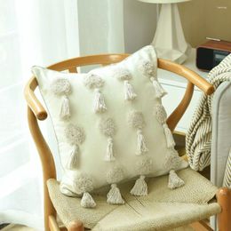 Pillow Handmade Luxury Cover Ivory Dots Tassels Boho Style Moroccan 45x45cm Home Decorative For Living Room Sofa