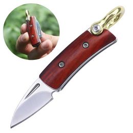 Camping Hunting Knives Wooden handle folding knife fruit cutter outdoor survival EDC tool portable keychain pocket knife self-defense hardness D2 Q240522