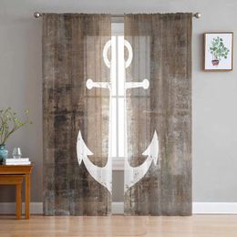 Curtain Retro Abstract Paint Boat Anchor Brown Sheer Curtains For Living Room Decoration Window Kitchen Tulle Voile