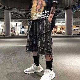 Men's Shorts American Edge Denim Men Summer Oversize Casual Loose Knee-high Dark Cropped Pants Streetwear