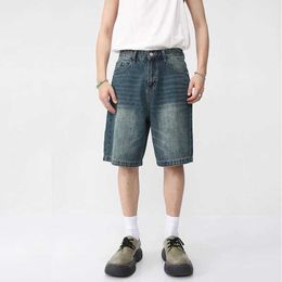 Men's Shorts 2024 New Classic Summer Mens Straight Denim Shorts Korean Fashion Vintage Blue Baggy Short Jeans Male Light Grey J240522