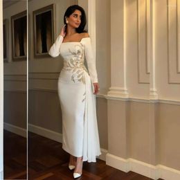 Party Dresses Elegant Evening For Women White Prom Dress Saudi Arabia Satin Beading A-line Off Shoulder Bespoke Occasion Gown