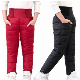 Casual Girl Boy Winter Cotton Padded Thick Warm Trousers Waterproof Ski Pants 10 Years Elastic High Waisted Baby Kid Pant L2405