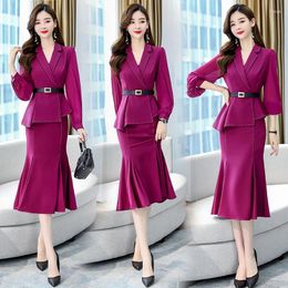 Work Dresses Spring Sets Women Fashion 2 Pieces Suits Long Sleeve Tops Blouse Shirt Mermaid Skirt Office Lady Two Piece
