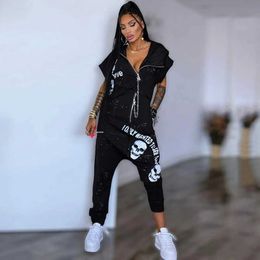 Women's Jumpsuits Rompers Gymdolphins 2023 New Female Black Loose Outdoor Sportswear Casual Short Slves Lapel Collar Zippered Jumpsuits For Women T240523