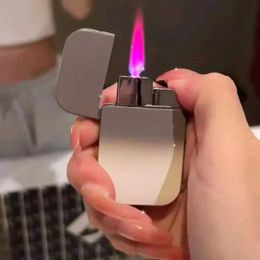 Lighters Hot Butane Gas Windproof Direct Spray Pink Flame Turbo Flashlight Metal Light Outdoor Barbecue Kitchen Cigar Light Mens Gift Q240522
