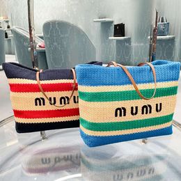 Miumu bag Luxurys Handbag Straw Shop Large Tote Designer for Woman Summer Stripe Raffias Shoulder Crochet Mens Weave Crossbody Lady Clutch Weekender Beach Bags 137