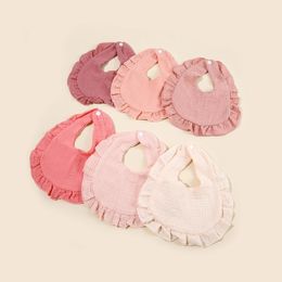 Children Bib Set Cotton Muslin Toddler Baby Comfort Saliva Color Dorp Shape Towel Solid With Button Kid Bibs 240515