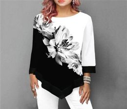 S3XL T Shirt Women Plus Size Three Quarter Ladies Tee Shirts Floral Print Loose Casual Tops Female Irregular Autumn Clothes243d5578063