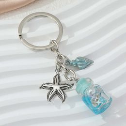 Pretty Ocean Keychains Blue Sea Starfish Shell Drift Bottle Key Rings For Women Men Friendship Gift Handbag Decoration Jewelry