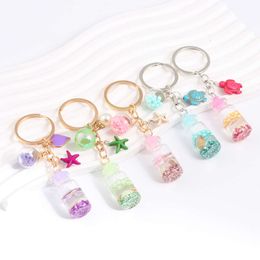 Pretty Ocean Keychains Colourful Glass Bottle Starfish Ball Pearl Sea Key Rings For Women Girls Friendship Gift Handmade Jewellery