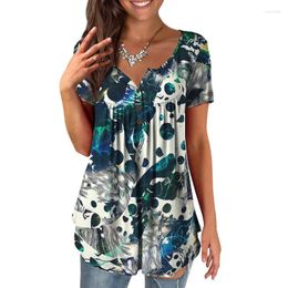 Women's T Shirts Autumn V-neck Tunic Top 2024 Casual Loose Short Sleeve T-shirt Y2k Tops Fashion Creative Print Versatile Ropa Para Mujer