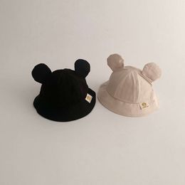 Cute Bear Ear Bucket Hat Summer Kids Cotton Fisherman Hats For Toddler Casual Solid Colour Baby Boy Girl Basin Cap